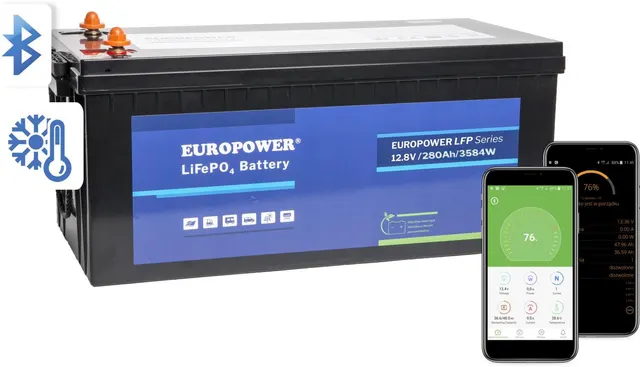 Akumulator LiFePO4 EUROPOWER serii LFP 12 8V 280Ah Bluetooth mata grzewcza (Żywotność ~4000 cykli)