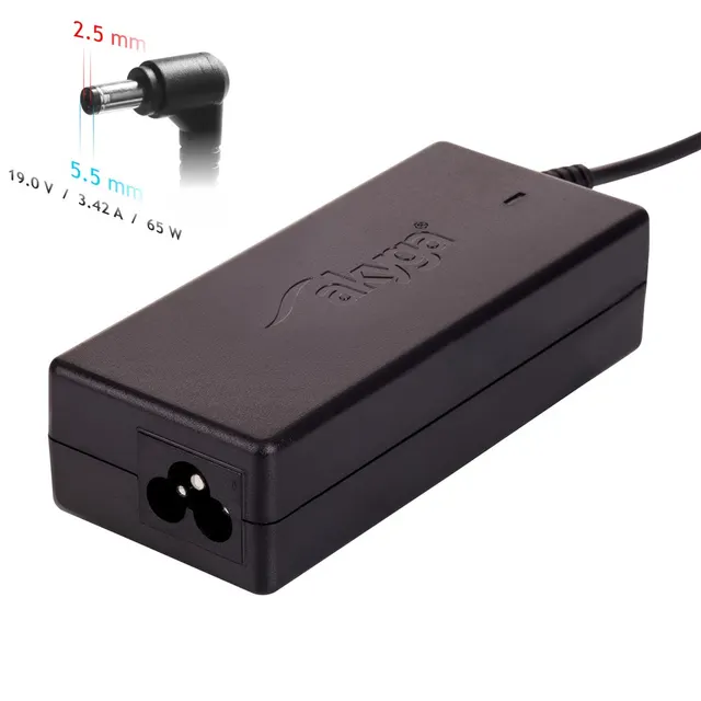Zasilacz sieciowy Akyga AK-ND-01 do notebooka Acer Asus BenQ DELL Fujitsu-Siemens HP IBM Lenovo Toshiba (19 V; 3 42 A; 65W; 5.5 mm x 2.5 mm)