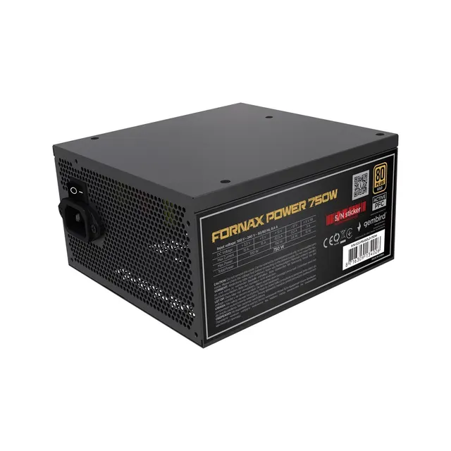GEMBIRD ZASILACZ KOMPUTEROWY FORNAX POWER 750W 80+ GOLD ATX 750W AKTYWNE PFC 12CM WENTYLATOR