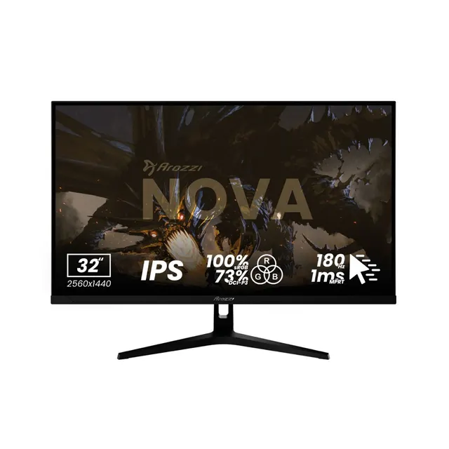 Monitor Arozzi Nova 32 Systemy ochrony przed włamaniem (IPS) Złącze QHD godz. 16:9 180 Hz 1 ms 2560 x 1440 pikseli 300 cd/m2 Ilość portów HDMI: 2 Czarny