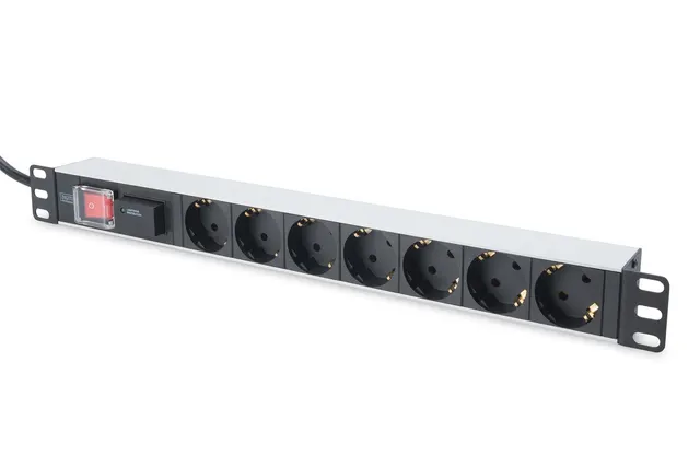 Digitus Listwa zasilająca PDU 19 Rack 7x gniazdo schuko 2.0m 1x wtyk unischuko 16A wł./wył. zabezpieczenie przepięciowe profil aluminiowy