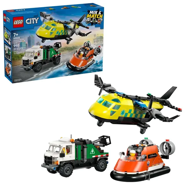 LEGO City 60505 - Zestaw z samolotem ciężarówką serwisową i poduszkowcem