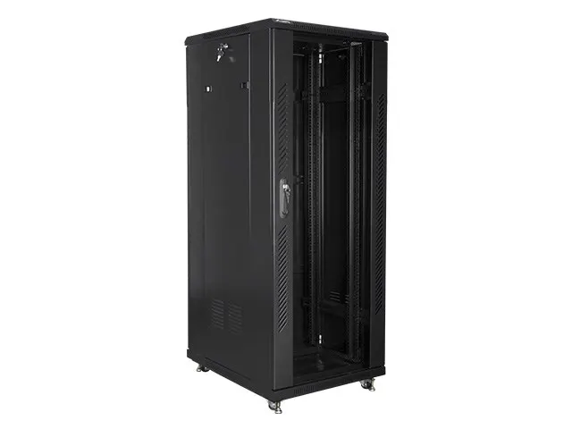Szafa jednosekcyjna zamykana na zamek Lanberg FF01-6832-12B (32U; 19'' / 600mm / 800 mm; stojąca; Pełne Szklane; 800 kg; kolor czarny)