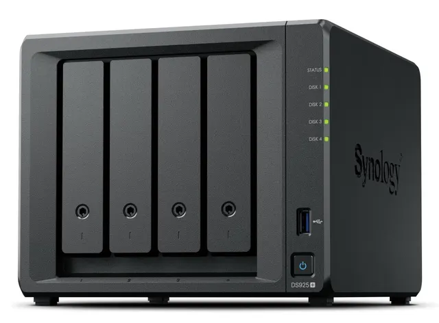 NAS Synology DS925+; Tower; 4x (3.5 SATA HDD); AMD Ryzer V1500B; 4 GB DDR4 ECC SODIMM (max. 32GB)