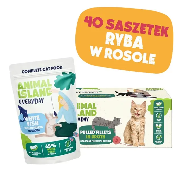 ANIMAL ISLAND biała ryba w rosole karma dla kota monopak 40x85g