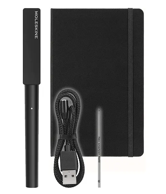 Moleskine Zestaw Inteligentne Pióro i Notes oraz aplikację umożliwia przesyłanie notatek do formatu cyfrowego czarny.