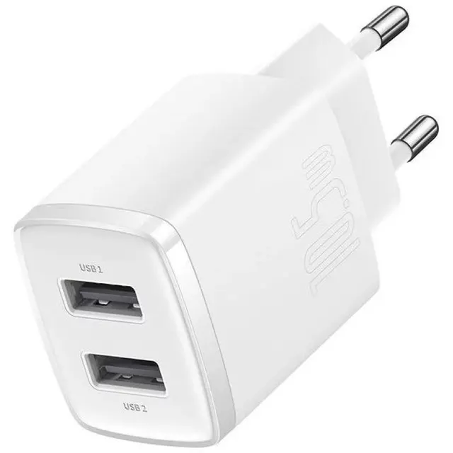 Baseus Compact ładowarka sieciowa 2x USB 10.5W biały (CCXJ010202)