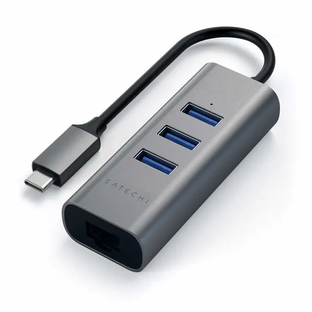 Satechi Aluminium Hub 2in1 - aluminiowy Hub do laptopów i komputerów stacjonarnych USB-C (3x USB-A Ethernet) (space gray)