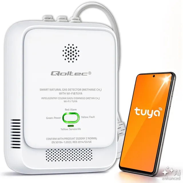 QOLTEC CZUJNIK WYCIEKU GAZU ZIEMNEGO, DETEKTOR CH4, NG, TUYA, WI-FI, ALARM 85DB, LED