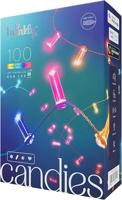 Twinkly Candies – 100 Lampki w kształcie świeczki RGB LEDs zielony przewód USB-C