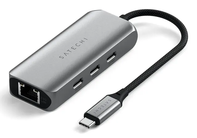 Satechi 4-In-1 USB-C Hub - hub do urządzeń mobilnych USB-C (3x USB-C 3.2 gen2 10Gbps 2.5 Gigabit Ethernet) (space gray)