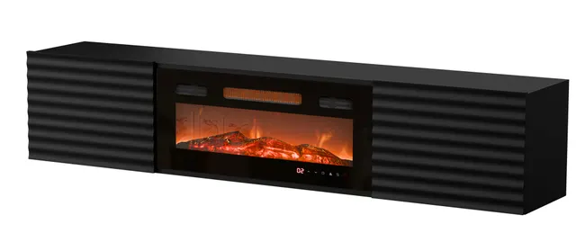 Szafka RTV TULA 183x35x37 czarny mat + czarny kominek