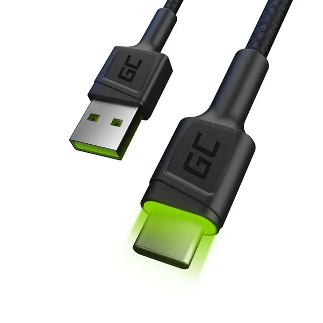 GREEN CELL KABEL KABGC06 GC RAY USB - USB-C 120CM ZIELONY LED SZYBKIE ŁADOWANIE ULTRA CHARGE QC 3.0