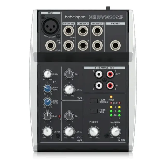 Behringer 502S - 5-kanałowy kompaktowy mikser analogowy z interfejsem USB zaprojektowany specjalnie do obsługi podcastów streamowania oraz nagrywania w domu