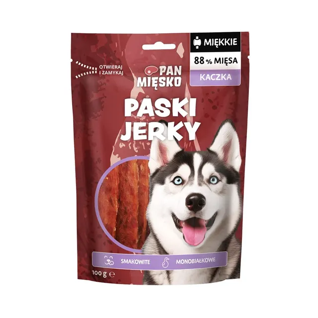 Pan Mięsko Przysmak dla psa Paski Jerky Kaczka 100g
