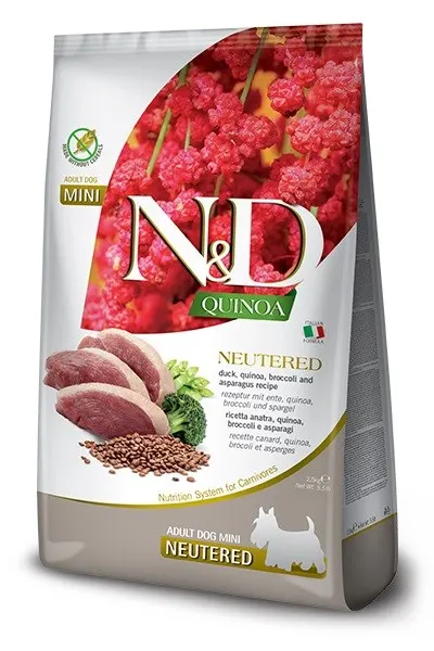 FARMINA N&D Quinoa Dog Duck Broccoli Asparagus Neutered Adult Mini - sucha karma dla psa - 2.5 kg