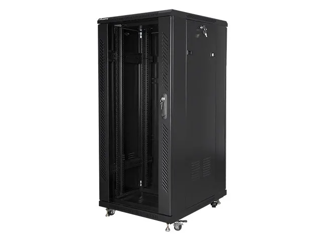 Szafa rack Lanberg FF01-6827-12B (27U; 19''; 1390mm / 600mm / 800 mm; stojąca; Pełne Szklane; 800 kg; kolor czarny)