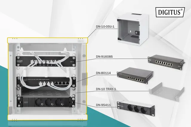 Zestaw sieciowy 10 : szafa wisząca 6U półka listwa zasilająca 8-port switch panel kat.6 szary
