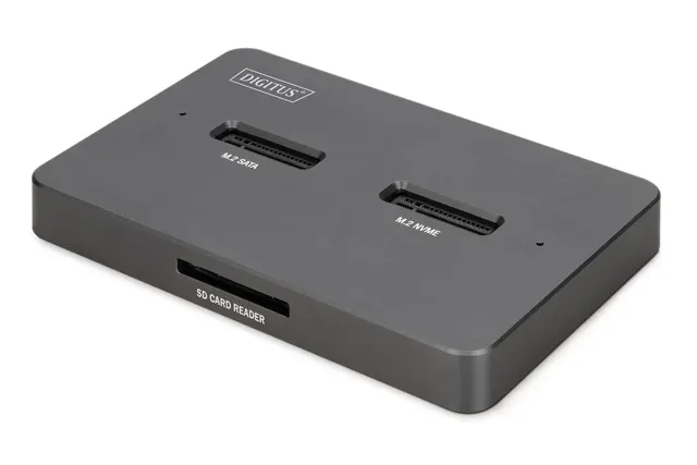 Stacja dokująca USB-C 3.2 Gen2 dla dysków SSD M.2 Duo NVMe oraz SATA (max. 2x 4 TB) z czytnikiem kart SD-Express 7.1 (max. 2 TB) czarna