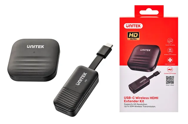 UNITEK BEZPRZEWODOWY NADAJNIK HDMI DO 50M USB-C CZARNY
