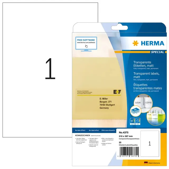 HERMA 4375 etykiet do nadruku Przezroczysty Samoprzylepne etykiety do drukowania
