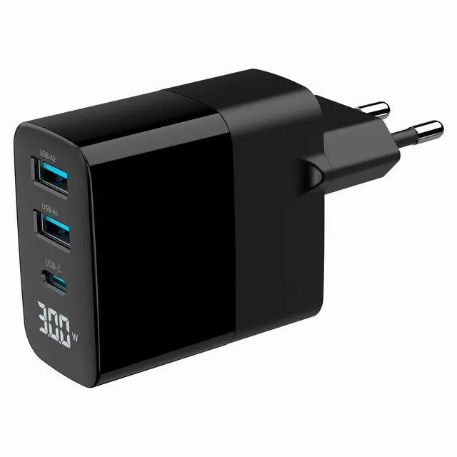 GEMBIRD 3-PORTOWA SZYBKA ŁADOWARKA SIECIOWA GAN (PD) USB (2X USB-A + 1X USB TYP-C) 30W LCD CZARNA