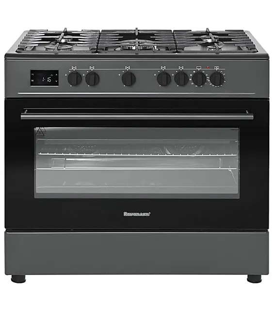 Kuchnia gazowo-elektryczna RAVANSON KWGE-K90A Cheff Modern Black, 5 palników + palnik WOK, termoobieg, rożen, czarny