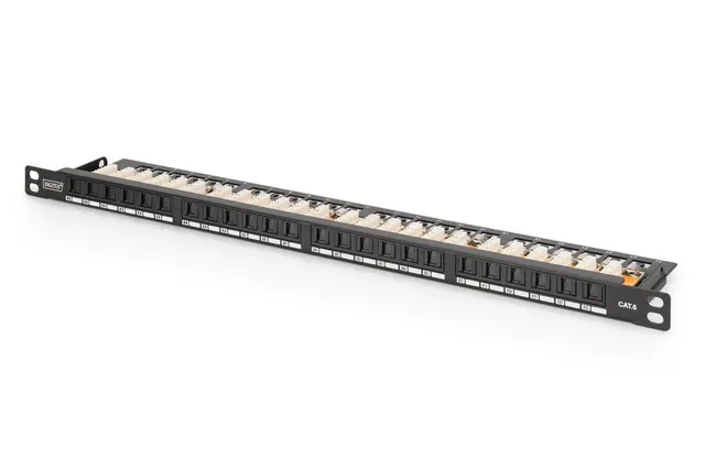 Digitus Panel krosowy (patch panel) high density 19'' 24x RJ45 LSA poziom kat.6 nieekranowany 0.5U czarny prowadnica kabli