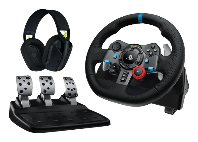 Logitech G 991-000539 kontroler gier Aluminium Czarny USB Kierownica + pedały + zestaw słuchawkowy PC PlayStation 4 PlayStation 5 Playstation 3