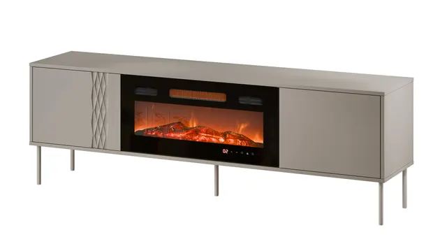 Szafka RTV EF + kominek czarny TRESSE 180x40x54 5 kaszmir mat