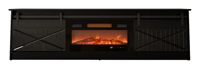 Szafka RTV GRANERO+kominek 200x56 7x35 czarny/czarny poł