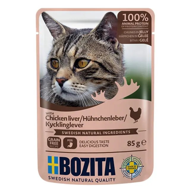 BOZITA Mięsne kawałki w galarecie z wątróbką z kurczaka - saszetka dla kota - 85g