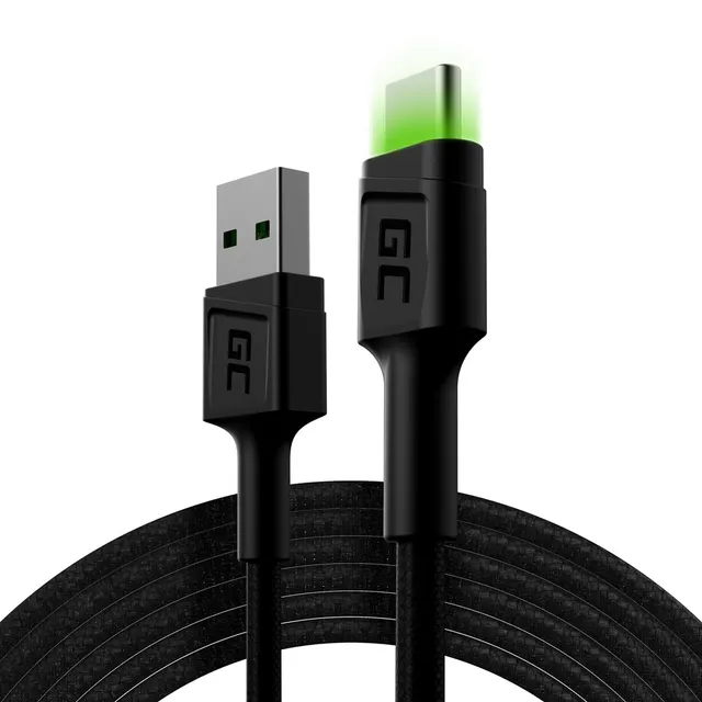 GREEN CELL KABEL KABGC13 GC RAY USB - USB-C 200CM ZIELONY LED SZYBKIE ŁADOWANIE ULTRA CHARGE QC 3.0