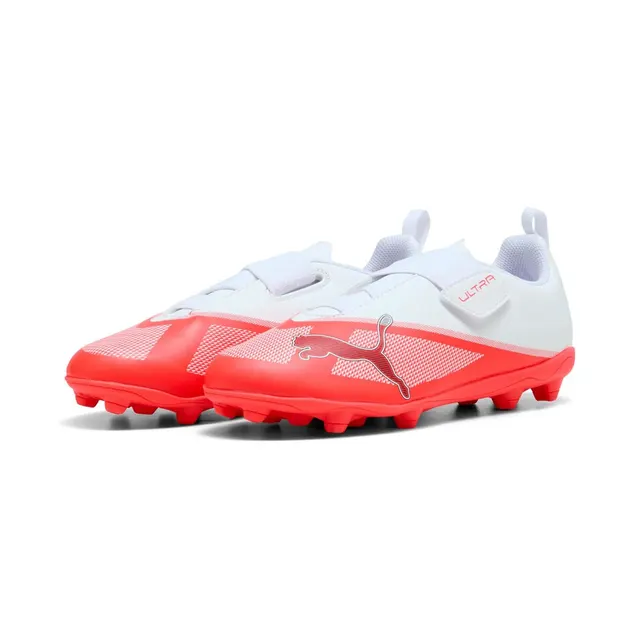 PUMA Ultra 7 Play V FG/AG RB Jr Piłka nożna Unisex Czerwony Biały