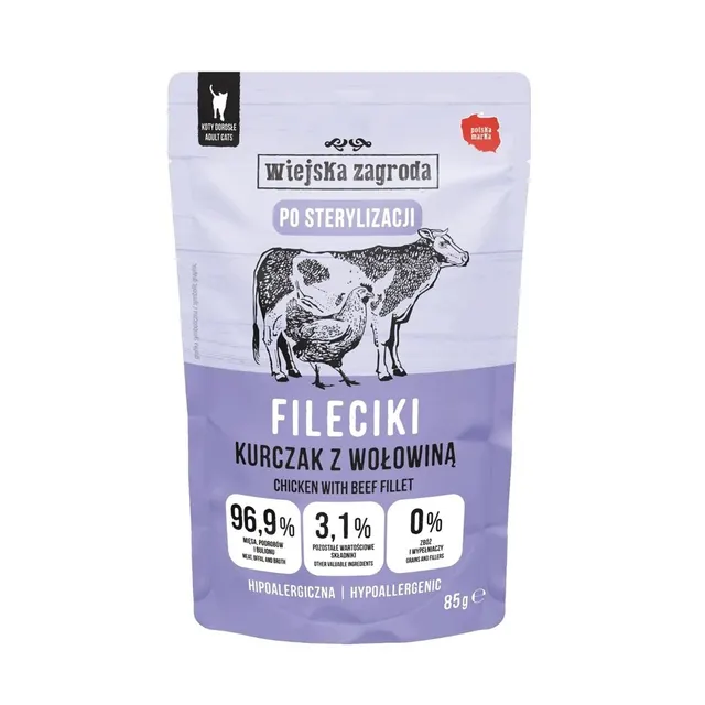 Wiejska Zagroda Karma mokra dla kota Fileciki Kurczak z wołowiną dla sterylizowanych (dorosły) 85g