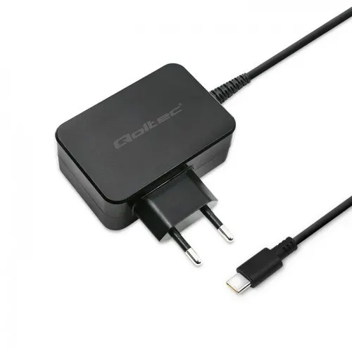 QOLTEC ŁADOWARKA SIECIOWA 65W, 5-20V, 3-3.25A, USB TYP C, PD, CZARNA