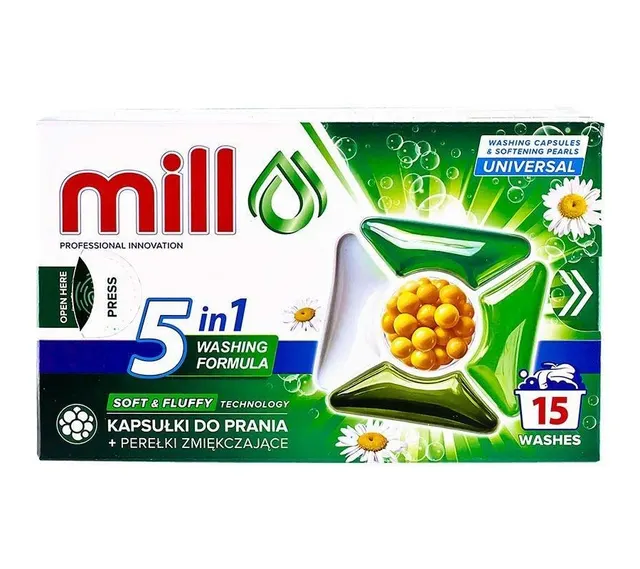 MILL Kapsułki do prania + perełki zmiękczające UNIVERSAL 15 szt. 5KWB.K