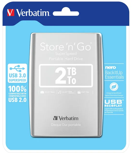 Verbatim Store 'n' Go zewnętrzny dysk twarde 2 05 TB 5400 RPM Micro-USB B 3.2 Gen 1 (3.1 Gen 1) Srebrny