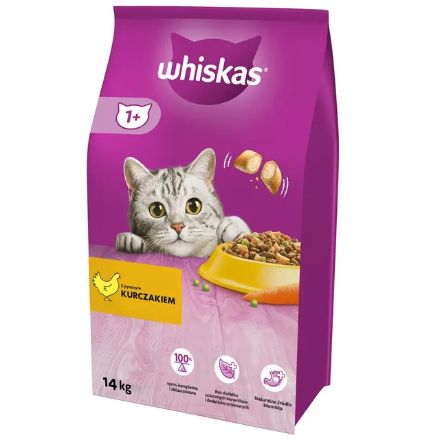WHISKAS Adult z kurczakiem - sucha pełnoporcjowa karma dla kota dorosłego - 14 kg