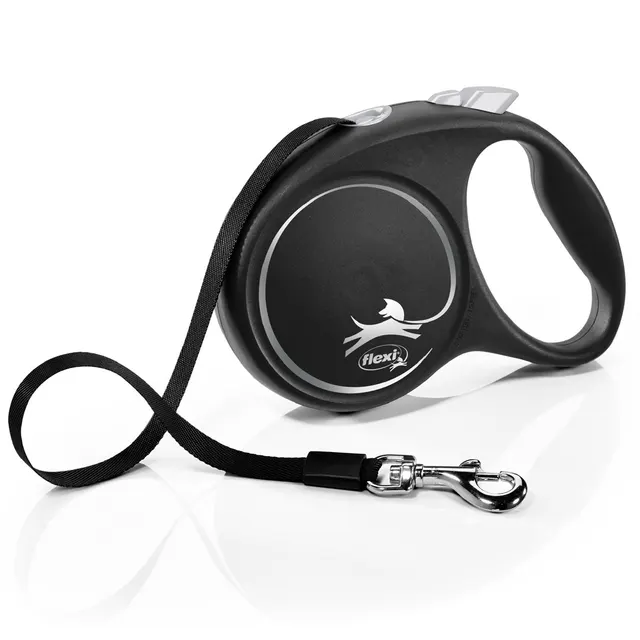 Smycz flexi automatyczna Black Design L taśma 5 m - dla psa do 50 kg kolor srebrny