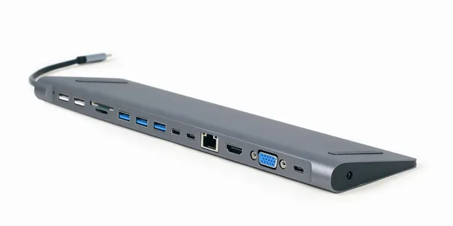 GEMBIRD MULTI ADAPTER USB TYPE-C 9W1 (HUB USB + HDMI + VGA + PD + CZYTNIK KART + LAN + AUDIO 3 5 MM) KOLOR SZARY