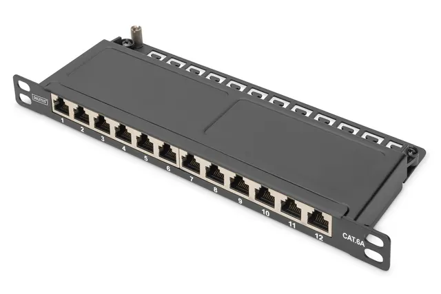 Digitus Panel krosowy CAT 6A Slim ekranowany 12-portowy 0 5 U 10 czarny