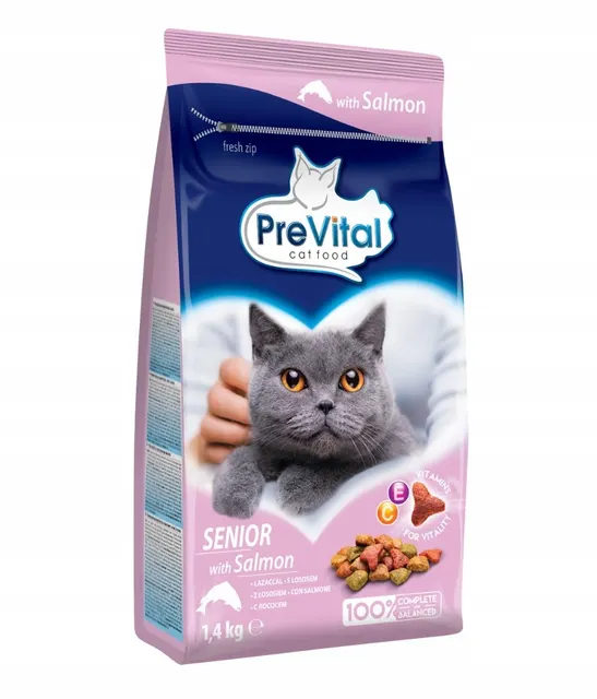 PREVITAL łosoś senior karma sucha dla kotów 1 4kg