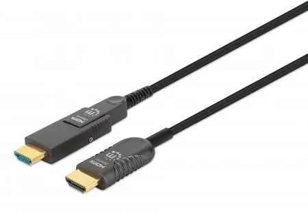 Aktywny kabel światłowodowy MANHATTAN High Speed z odłączanym złączem 4K@60Hz UHD HDMI męski na Micro HDMI męski (typ D) i odłączany HDMI męski (typ A) 20m HEC ARC styki pozłacane