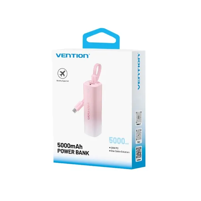Powerbank Vention 20W PD USB-C Lightning 5000 mAh różowyi gradient