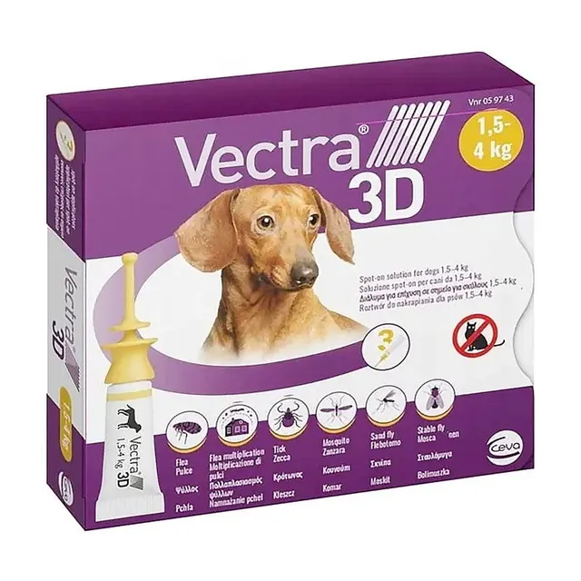 Ceva Vectra 3D dla psów 1 5-4kg pipety przeciw pasożytom 3szt