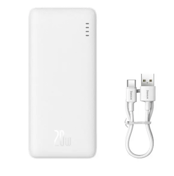 Powerbank Baseus Airpow 20W 10000mAh z kablem Baseus Simple Series USB-A - USB-C 30 cm - biały