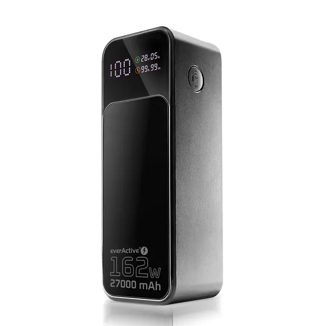 Powerbank 27 000mAh 1x USB 2x USB-C 162 5W QC4+ wbudowana latarka wyświetlacz LCD czarny