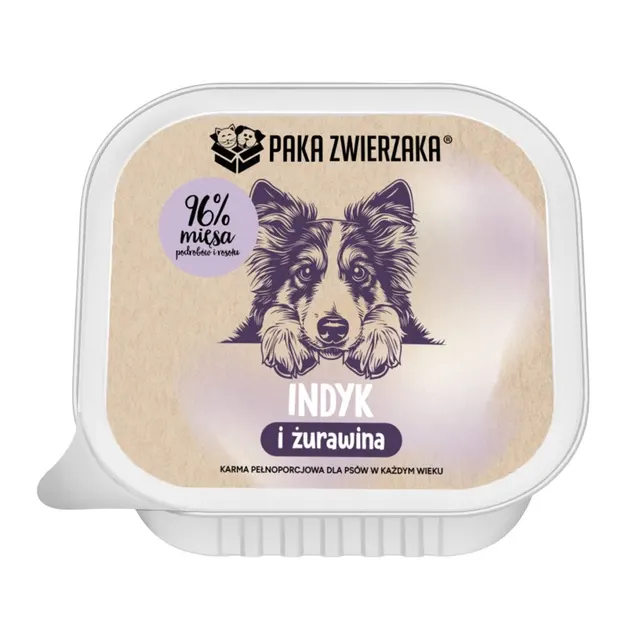 Paka Zwierzaka indyk i żurawina mokra karma dla psa tacka 150g