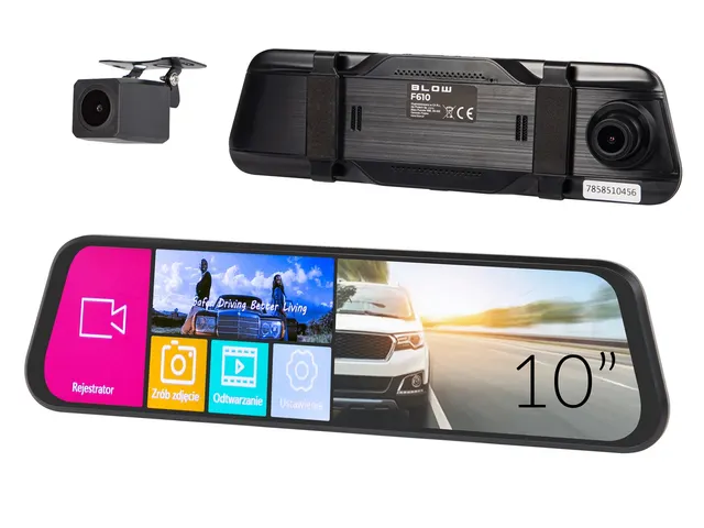 BLOW REJESTRATOR VIDEO BLACKBOX DVR F610 LUSTERKO EKRAN 10 + KAMERA COFANIA